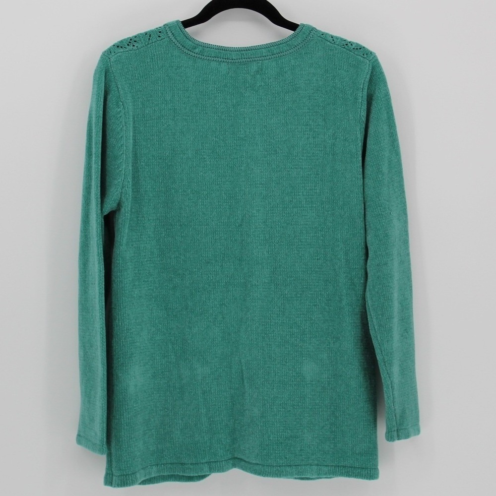 Jenny $68 Medium Retro Teal Pointelle Knit Floral Embellished Button Cardigan‎ - Picture 9 of 13